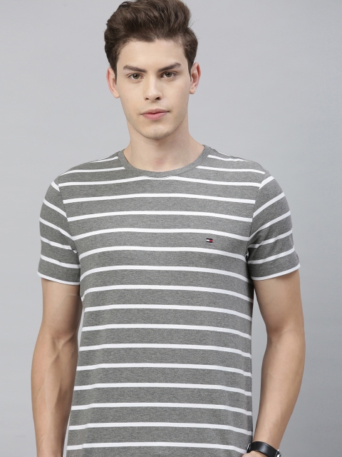 

Tommy Hilfiger Men Grey Striped Round Neck T-shirt