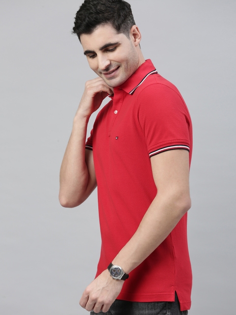 

Tommy Hilfiger Men Red Slim Fit Solid Polo Collar T-shirt