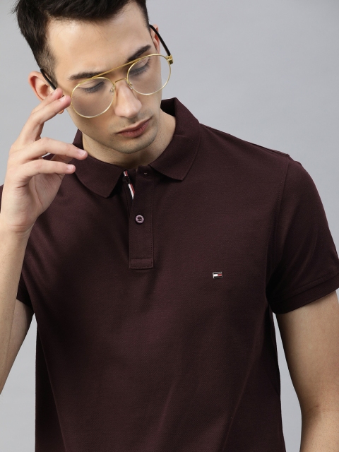 

Tommy Hilfiger Men Maroon Solid Polo Collar T-shirt