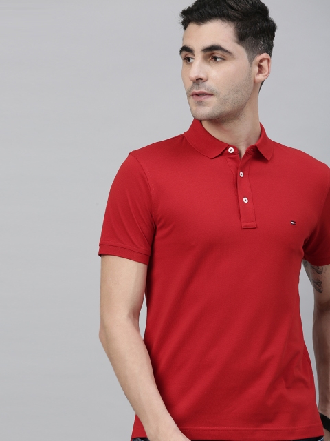 

Tommy Hilfiger Men Red Solid Slim Fit Polo Collar T-shirt
