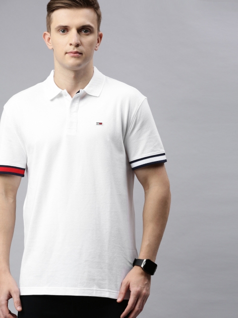 

Tommy Hilfiger Men White Solid Polo Collar Pure Cotton T-shirt