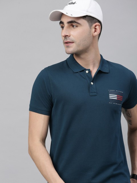 

Tommy Hilfiger Men Teal-Green Solid Polo Collar T-shirt