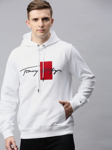 

Tommy Hilfiger Men White Embroidered Hooded Sweatshirt