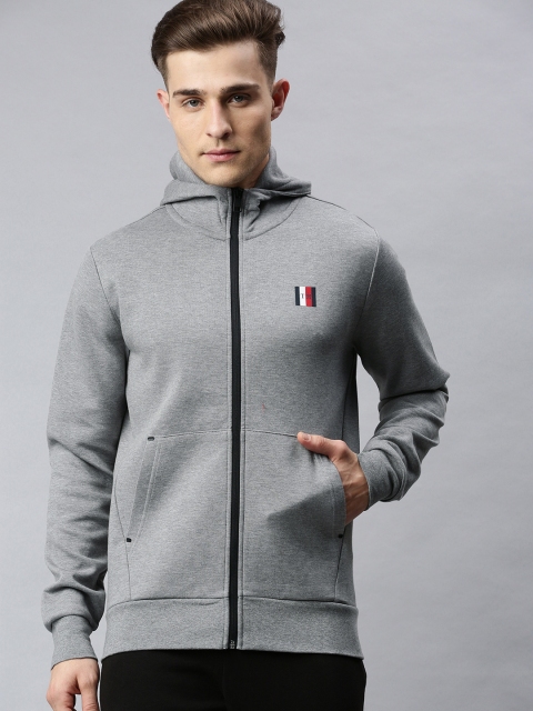 

Tommy Hilfiger Men Grey Melange Solid Hooded Sweatshirt