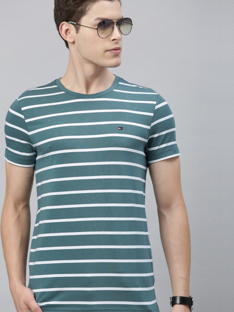 

Tommy Hilfiger Men Green Striped Round Neck T-shirt