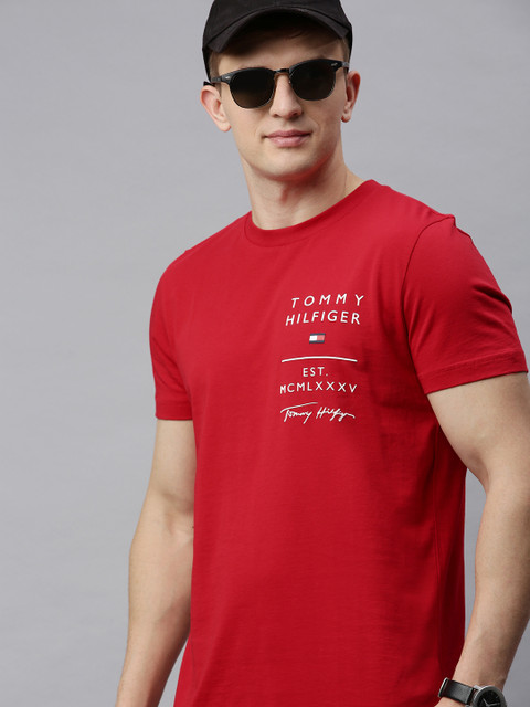 

Tommy Hilfiger Men Red Printed Round Neck T-shirt