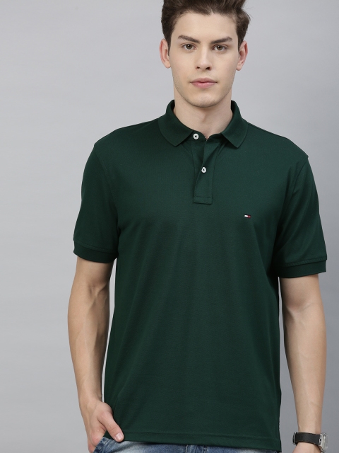 

Tommy Hilfiger Men Green Solid Polo Collar T-shirt