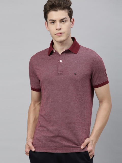 

Tommy Hilfiger Men Maroon Self Design Polo Collar T-shirt