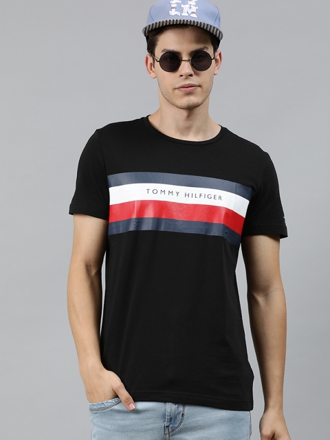 

Tommy Hilfiger Men Black & White Striped Round Neck T-shirt