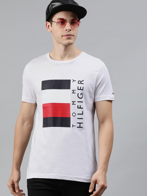 

Tommy Hilfiger Men White & Navy Blue Printed Round Neck T-shirt