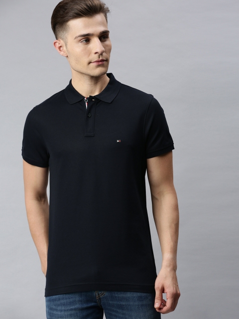 

Tommy Hilfiger Men Navy Blue Solid Polo Collar T-shirt