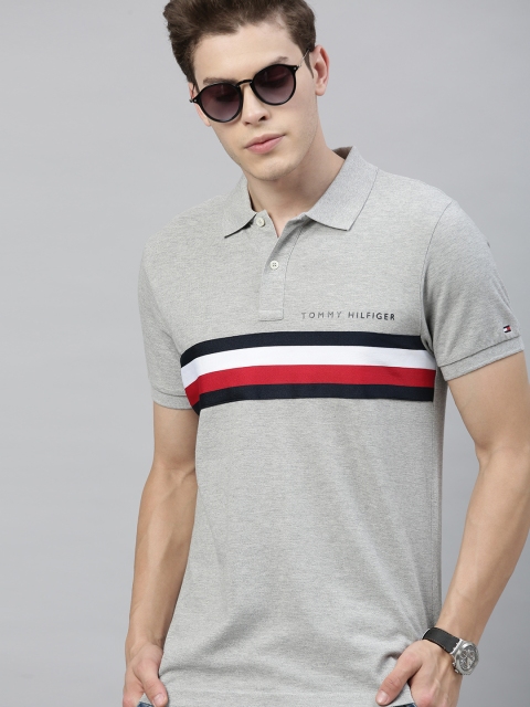 

Tommy Hilfiger Men Grey Striped Polo Collar T-shirt