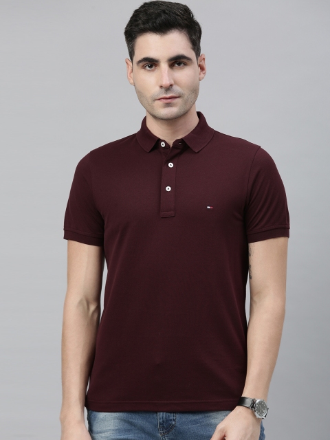

Tommy Hilfiger Men Maroon Solid Polo Collar T-shirt