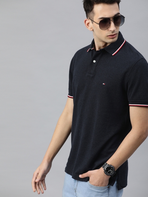 

Tommy Hilfiger Men Navy Blue Solid Polo Collar Pure Cotton T-shirt