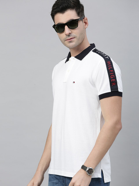 

Tommy Hilfiger Men White Solid Polo Collar T-shirt