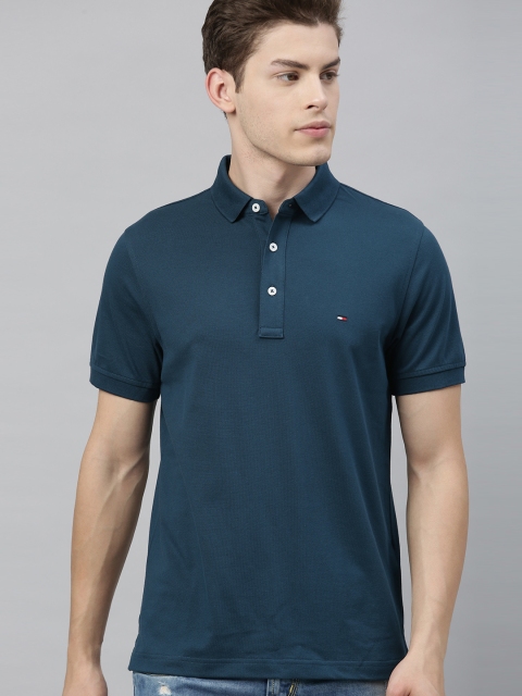 

Tommy Hilfiger Men Teal Solid Polo Collar T-shirt