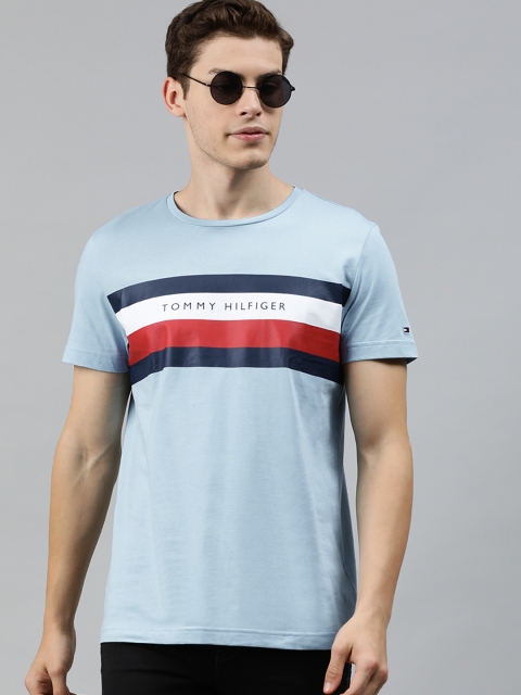 

Tommy Hilfiger Men Blue & White Striped Round Neck T-shirt