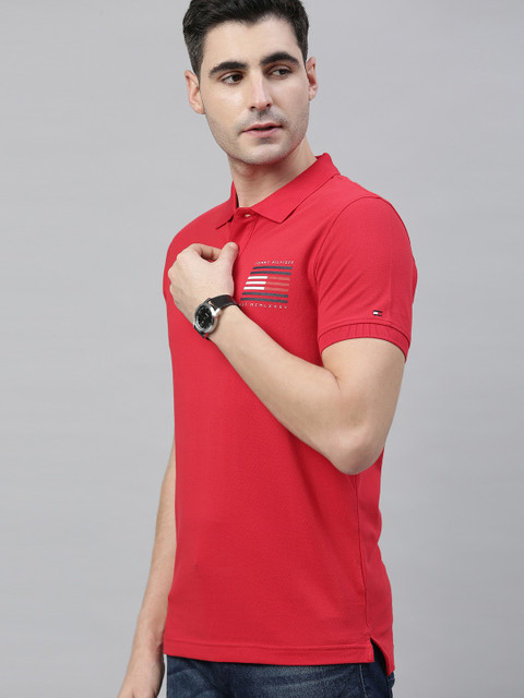 

Tommy Hilfiger Men Red Solid Polo Collar T-shirt