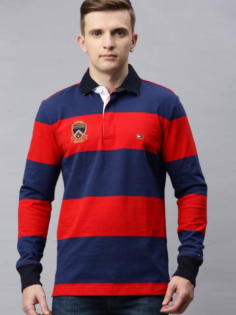 

Tommy Hilfiger Men Red & Blue Striped Sweatshirt with Applique