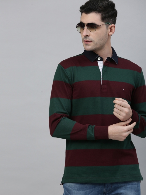 

Tommy Hilfiger Men Burgundy & Green Striped Sweatshirt