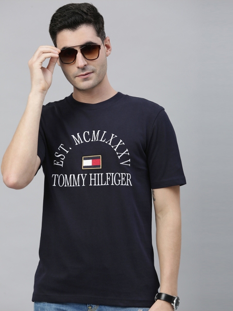 

Tommy Hilfiger Men Navy Blue Self Design Round Neck T-shirt