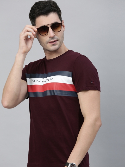 

Tommy Hilfiger Men Burgundy & Navy Blue Striped Round Neck T-shirt