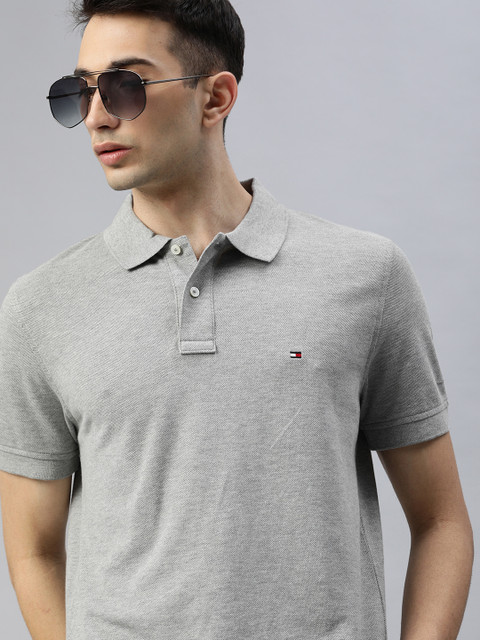 

Tommy Hilfiger Men Grey Solid Polo Collar T-shirt