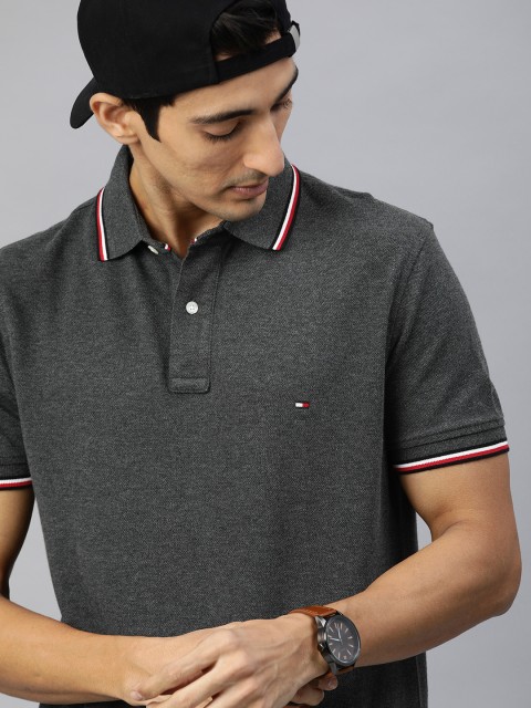 

Tommy Hilfiger Men Charcoal Grey Solid Polo Collar T-shirt