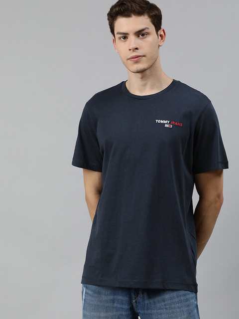 

Tommy Hilfiger Men Navy Blue Solid Round Neck T-shirt with Embroidered Detail