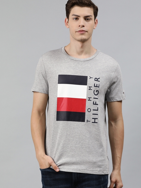 

Tommy Hilfiger Men Grey Printed Round Neck Pure Cotton T-shirt