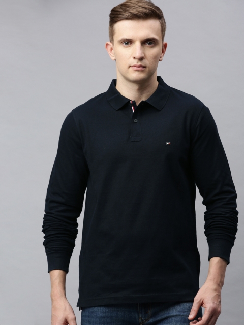 

Tommy Hilfiger Men Navy Blue Slim Fit Solid Polo Collar T-shirt