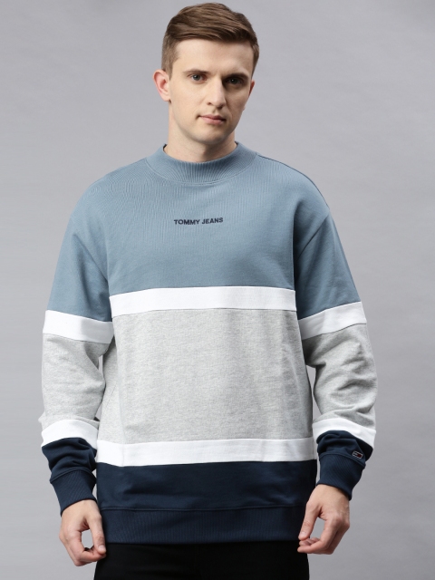 

Tommy Hilfiger Men Blue & Grey Striped Sweatshirt with Embroidery