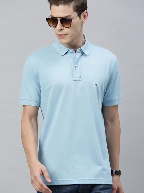 

Tommy Hilfiger Men Blue Solid Polo Collar T-shirt