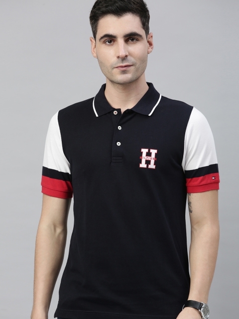 

Tommy Hilfiger Men Navy Blue Solid Polo Collar T-shirt