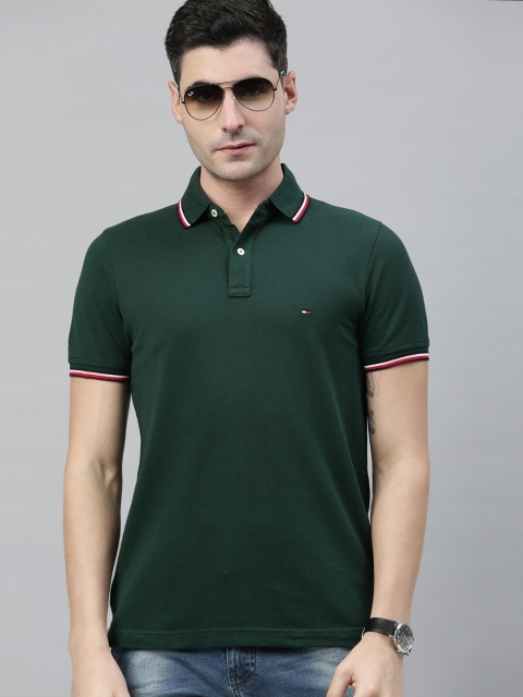 

Tommy Hilfiger Men Green Slim Fit Solid Polo Collar T-shirt