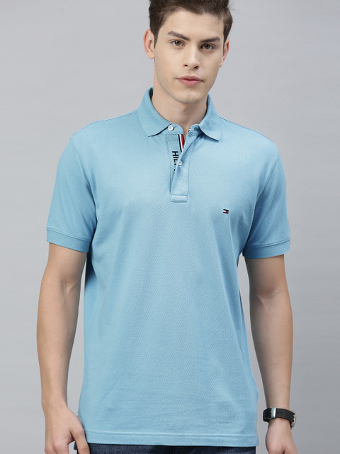 

Tommy Hilfiger Men Blue Solid Polo Collar T-shirt