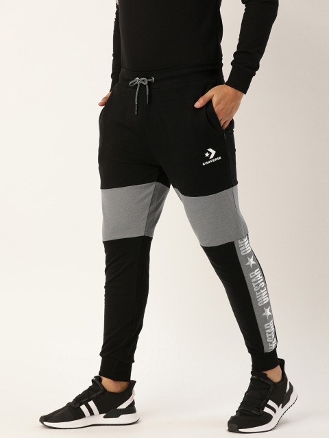 

Calvin Klein Jeans Men Black & Grey Colorblocked Joggers with Printed Detail