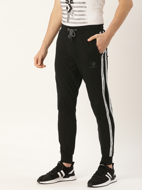 

Converse Men's Black Solid Track Pants with Side Stripes