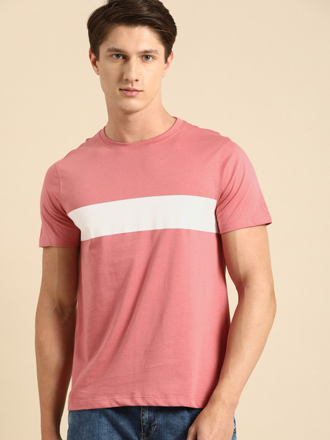 

ether Men Coral Colourblocked Round Neck T-shirt