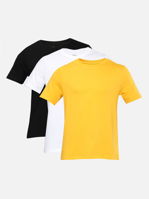 

ether Men Pack of 3 Solid Round Neck Pure Cotton T-shirts, Yellow