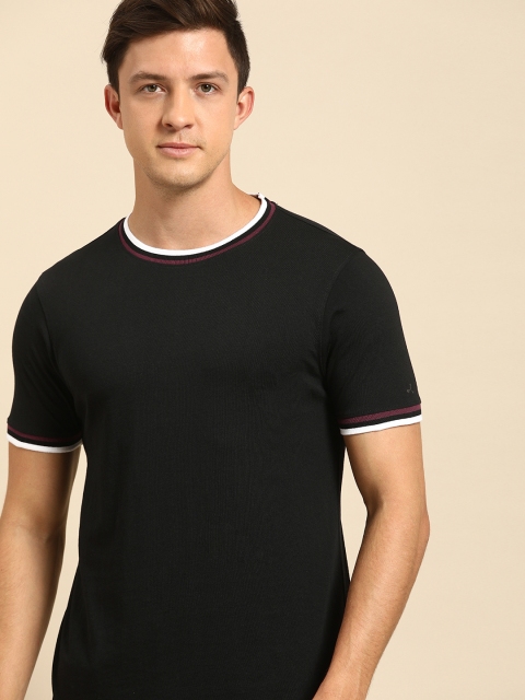 

ether Men Black Solid Round Neck T-shirt