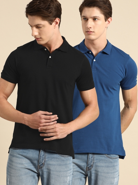 

ether Men Pack of 2 Black Solid Polo Collar T-shirt