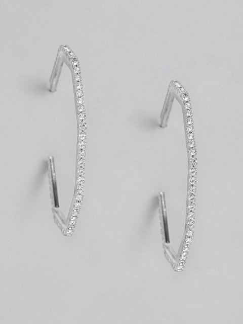 

DressBerry Silver-Plated Studded Geometric Half Hoop Earrings