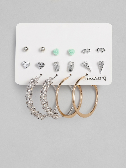 

DressBerry Set of 8 Earrings, Silver