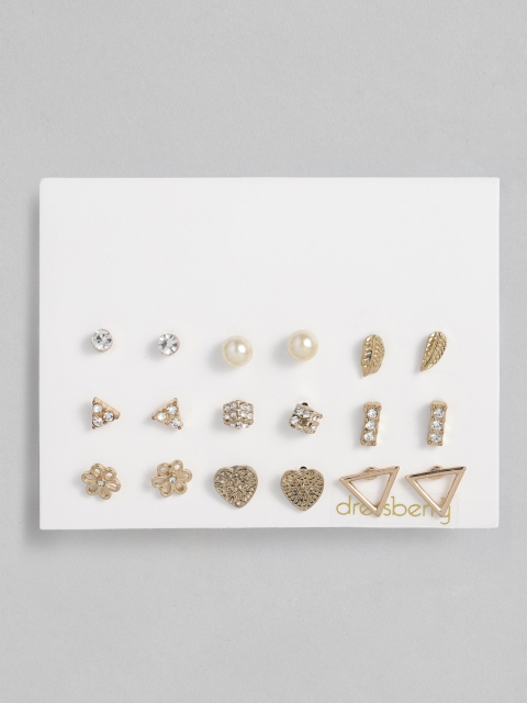 

DressBerry Set of 9 Gold-Toned Geometric Studs