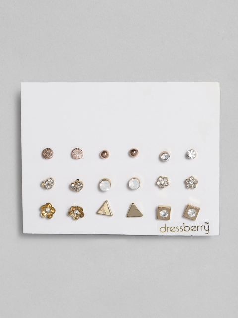 

DressBerry Set of 9 Gold-Plated Geometric Studs