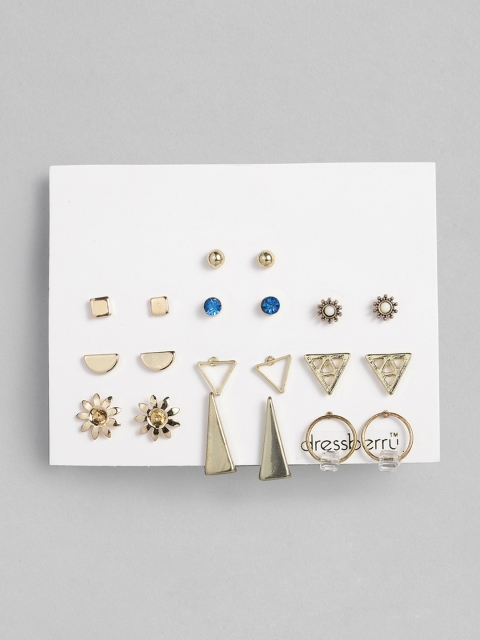 

DressBerry Set of 10 Gold-Toned Geometric Studs