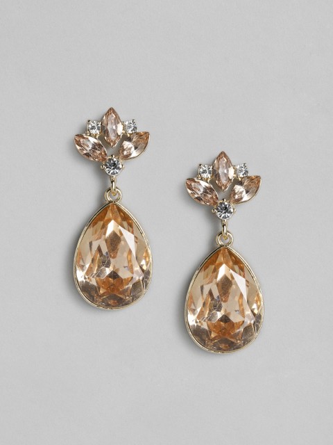 

DressBerry Gold-Plated Studded Teardrop Shaped Drop Earrings
