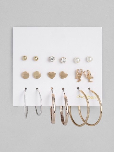 

DressBerry Set of 9 Gold-Toned Geometric Earrings