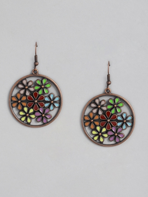 

DressBerry Multicoloured Antique Brass-Plated Enamelled Floral Drop Earrings, Multi